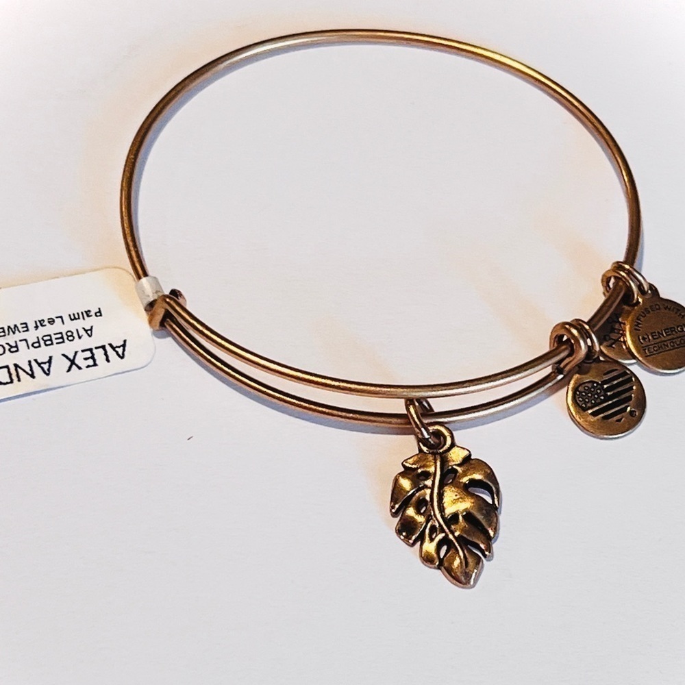 Alex and Ani Palm Leaf Expandable Charm Bracelet, Gold Finish.